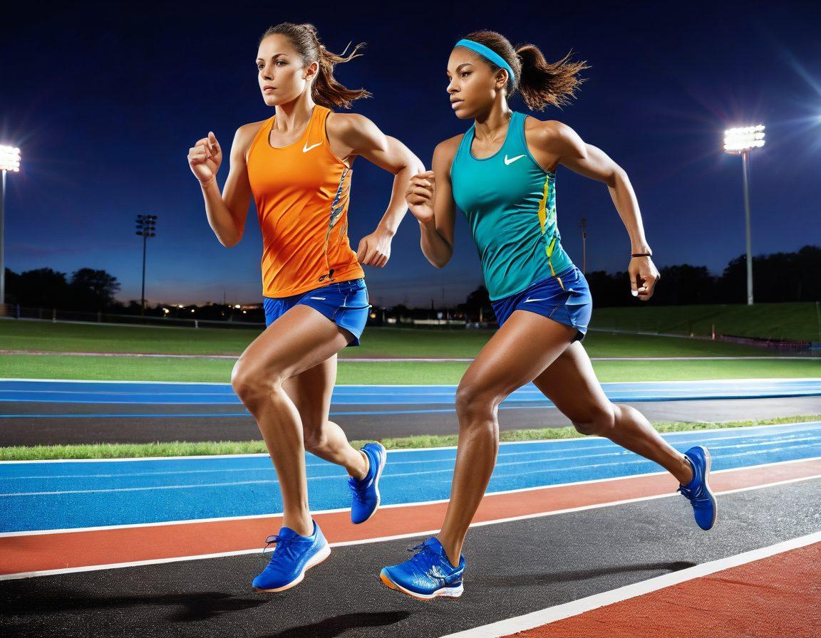 A dynamic athlete sprinting on a track, wearing advanced Saucony running shoes, surrounded by vibrant colors representing energy and movement. In the background, a variety of Saucony gear, such as sports apparel and running accessories, showcase a range of athletic activities. The atmosphere conveys a sense of motivation and performance enhancement. super-realistic. vibrant colors. action-packed.